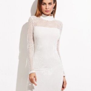 Eyelet Mesh Sleeve Velvet Pencil Dress